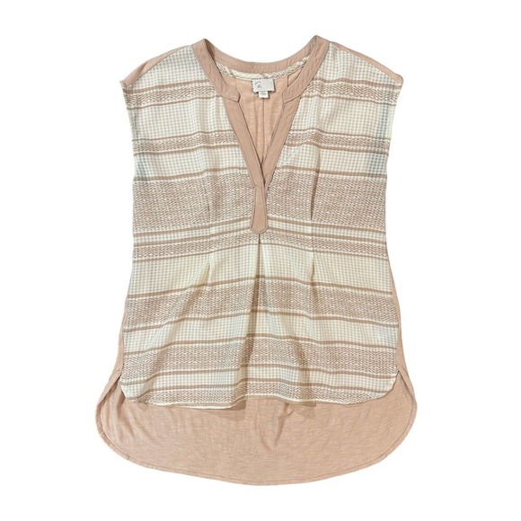 Postmark Anthropologie Egress Split Neck Peach White Tunic Top Shirt Tank Size S - Picture 1 of 13